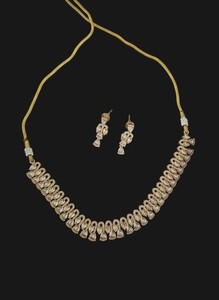 Conjunto de Collar Gargantilla y Pendientes Colgantes de Estilo Étnico con Diamantes Polki Sin Tallar, Color Oro Elegante, Accesorios para Fiesta, Boda y Novia - Product Image 6