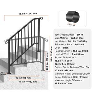 Ringhiere in Ferro Stile Transizionale per Gradini Esterni, Kit per Scale a 3-4 Gradini, Facile Installazione - Product Image 4