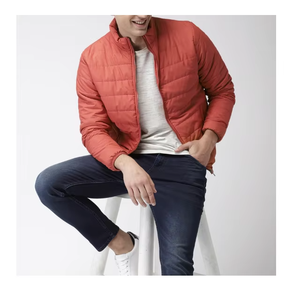 Chaqueta Acolchada Ligera para Hombre, Color Rojo Coral, Cuello Alto, Cierre de Cremallera, Abrigo de Invierno, Fabricación OEM, Prenda Exterior Informal de Primera Calidad - Product Image 3