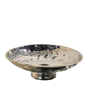 Bol décoratif en aluminium brillant de forme ronde avec motif feuillage pour aliments, collations et bonbons - Product Image 1