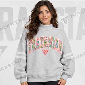 Sweat-shirt à col montant gris chiné pour femme, imprimé graphique, en molleton, coupe décontractée, épaules tombantes, haut décontracté - Product Image 1