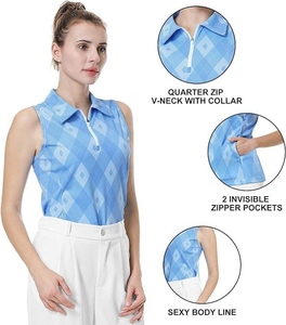 Camiseta de Golf para Mujer, de Polialgodón, con Cierre de Cremallera, Manga Larga, Sin Mangas, Cuello en V - Product Image 5