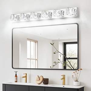 Modern 41\" LED <b>Wall</b> Sconce Elegant <b>Chrome</b> 6-<b>Light</b> Vanity <b>Light</b> with Clear Crystal Shades for Bathroom Bedroom or Hallway - Product Image 1