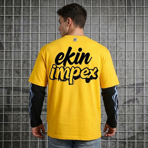 2027 Trending Hip Hop Streetwear Men Oversized Layered T-<b>Shirt</b> Black Contrast Color <b>Flame</b> Graphic Heavy Cotton Double Sleeve - Product Image 4