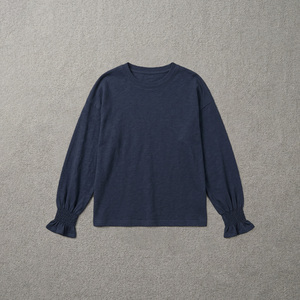 New <b>Balloon</b> Sleeve Loose Fit women's shirt <b>Custom</b> Embroidery Logo Top Long Sleeves Elastic Cuff Tee High Quality All Seasons - Product Image 3