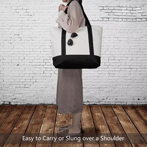 Cotton Canvas Tote Bag with Black Trim Front Pocket Printed Design Adjustable Strap Washable & Eco-Friendly - Product Image 6