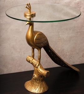 Pavo Glass Top <b>Round</b> <b>Side</b> <b>Table</b> with Antique <b>Gold</b> Finish Metal Base Modern Luxury Accent <b>Table</b> for Living Room - Product Image 5