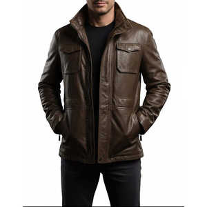 Chaqueta de Cuero Leathertex para Hombre, Premium, Hecha a Mano, Talla XS, Color Marrón Oscuro, Cuello Alto, Estilo Casual para Otoño - Product Image 1