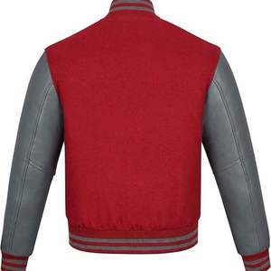 <b>Men's</b> Red Varsity <b>Jacket</b> Pu <b>Leather</b> Sleeves Stand Collar Casual Autumn Wear - Product Image 2
