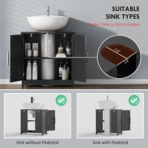 Mueble de Baño Prefabricado con Lavabo Pedestal Estilo Rústico Negro Desgastado, 2 Puertas Corredizas y Estante Ajustable - Product Image 4