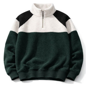 Men's Color Blocking 100% Cotton Half <b>Zip</b> <b>Hooded</b> Sweatshirt Regular Fit Winter Casual Green Black White Pullover - Product Image 1