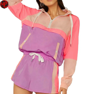 Women Windbreaker Shorts Set 2 Piece <b>Tracksuit</b> Hooded Jacket and Running Shorts Set Quick Dry Sports Outfit - Product Image 2