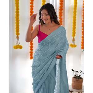 Saree de soirée de créateur avec fil et séquence pour robes de bal - Product Image 3
