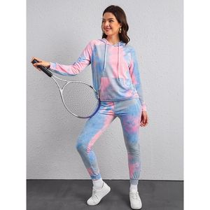 Top Quality Women <b>Tie</b> <b>Dye</b> Tracksuit <b>Set</b> Hooded Long Sleeve Custom Printed Sweatshirt And Pants Loose Fit Casual Wear - Product Image 5