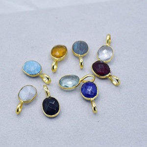จี้รูปไข่พลอยซิทริน |   จี้คริสตัลสีเหลืองทรงเหลี่ยมประดับขอบทอง - Product Image 2