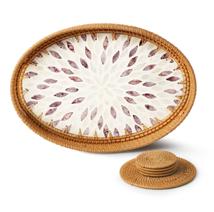 Nouveauté : Plateau en rotin et nacre antique, 2 pièces, pour décoration de maison de luxe, idéal pour table à manger, plateau à fruits/pain, artisanat. - Product Image 6