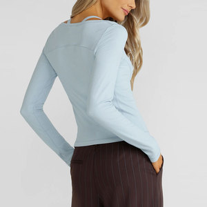 Body Fit Long Sleeve Shirt Women Activewear Yoga Long Sleeve <b>Thumb</b> Hole <b>Cuff</b> Crop Length Loose Solid Pattern Compression - Product Image 2