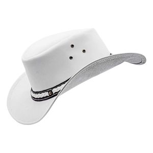 Sombrero de Cuero Gris Claro con Ventilación Perforada, Estilo Outback, con Correa para la Barbilla y Banda Trenzada Personalizada - Product Image 2