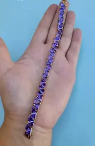 Bracelet tennis vintage pour homme en argent sterling 925 plaqué or avec 8 moissanites taille trillion - Product Image 3