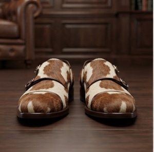 Zapatos de Vestir de Cuero Genuino con Estampado de Vaca, Cierre de Hebilla, Punta Redonda, para Todas las Temporadas, Calzado Formal para Hombre - Product Image 3