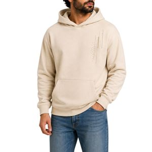 Sweat à capuche personnalisé pour homme en coton molletonné épais, couleur ivoire, style streetwear minimaliste, fabrication OEM sous marque privée - Product Image 1