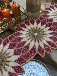 Embroidered Floral Table <b>Runner</b> Bohemian Style Gold Red White Home Decor <b>Washable</b> - Product Image 3
