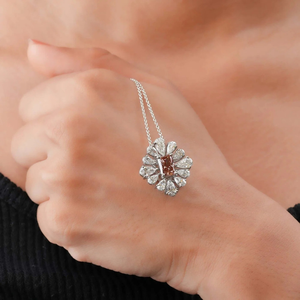 Parure de collier en diamant en forme de fleur, argent rhodié 925, taille radiant rose, sertissage griffe, bijoux classiques pour femme, cadeau de fiançailles - Product Image 1