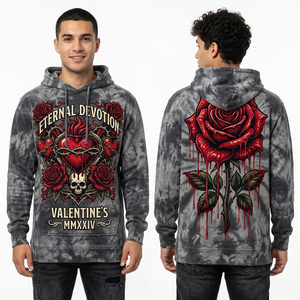 Sweat à capuche pour homme Eternal Devotion Skull Rose, style streetwear tie-dye, motif graphique style tatouage personnalisé, en molleton épais - Product Image 1