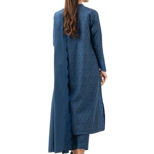 Shalwar Kameez Azul Bordado para Mujer, Algodón Suave, Transpirable, Cómodo, Estilo Elegante, Conjunto de 3 Piezas - Product Image 2