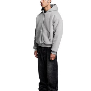 Vente en gros de sweat à capuche streetwear personnalisé, coupe oversize et carrée, en molleton de coton épais de qualité luxe, court et entièrement zippé - Product Image 2