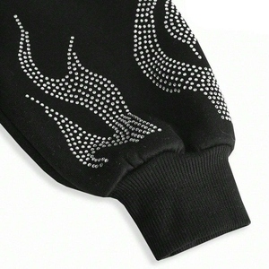 2026 New Arrival Best-Selling 3D Embroidery Rhinestone Zipper-Up Street Flame Graphic Oversized Boxy Cropped Men's Hoodie - Product Image 6