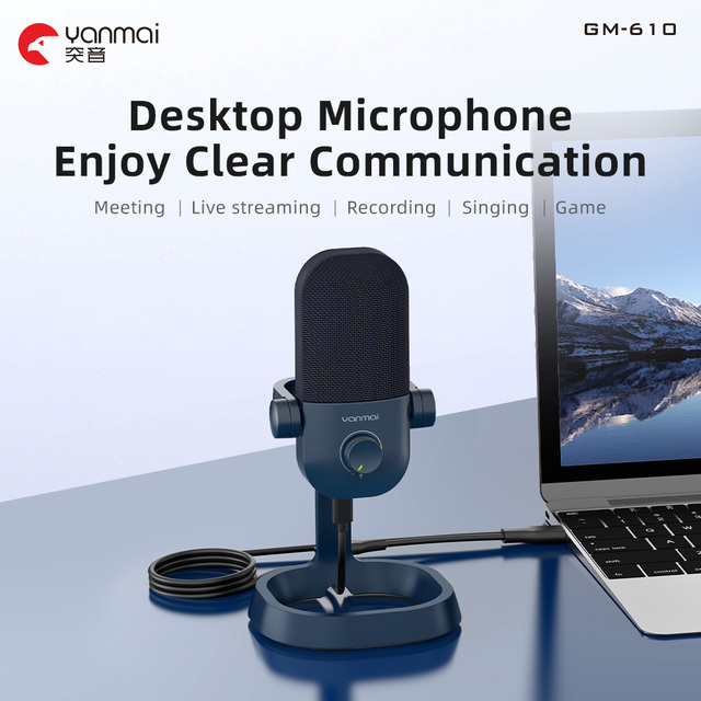 USB Condenser Microphone with Noise Reduction 360 Degree Pickup Rotating Stand Mute Button for Gaming Streaming Podcast Computer