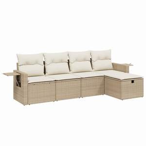 Conjunto de Sofás Modulares Grandes de Ratán Sintético Beige para Jardín, Muebles Modulares Cómodos para Exteriores - Product Image 2
