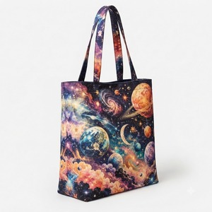 Bolso de mano de lona de yute con estampado espacial Galaxy, ecológico, de gran capacidad, para mujer, reutilizable, para compras, diseño celestial, abierto - Product Image 1