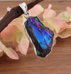 Collar de Plata de Ley 925 con Dijes de Drusa Azul Natural, Estilo Vintage, Brillante, Joyería Fina Unisex, Venta al por Mayor - Product Image 1