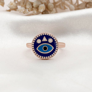 Anillos de Ojo Turco de Plata 925 con Baño de Oro Rosa y Goteo de Aceite Colorido, de Energía Positiva, Surtidos, Joyería para Fiestas y Regalos, ¡Venta Caliente! - Product Image 2