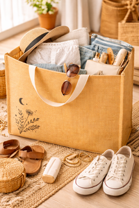 Sac fourre-tout en jute imprimé AMANI, design personnalisé, écologique, réutilisable, pour courses, cadeaux, sac en toile de jute avec poignées 20x24x10 - Product Image 2