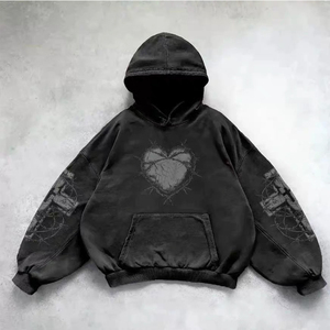 Sweat à capuche noir gothique avec motif venin rouge, coupe oversize en coton French Terry, pull à capuche pour homme, streetwear d'automne - Product Image 3