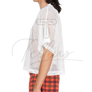 Camiseta de corte holgado con logo personalizado para hombre, de poliéster de alto gramaje, oversize, lisa, con cuello redondo, estilo urbano, de malla, de secado rápido y transpirable. - Product Image 4