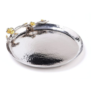 Bandeja de acero inoxidable con textura martillada y diseño floral para servir, ideal para el hogar, hotel, utensilios de cocina, vajilla, regalos al precio más bajo. - Product Image 1