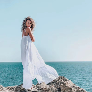 Women's Cotton Voile Maxi Dress <b>Spaghetti</b> <b>Strap</b> White Beach Flowy Summer Resort Wear Sweet Plain Dyed Natural - Product Image 1