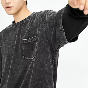 NOUVEAU T-shirt tricoté vintage à manches longues double couche pour homme, personnalisé avec logo, écologique, séchage rapide, style streetwear décontracté, 2-en-1, 100% coton - Product Image 5