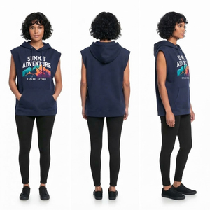 Graphics Printed Women <b>Sleeveless</b> <b>Hoodies</b> Casual Winter Wear Hooded Sweatshirt Front Pocket Hooded Fleece Tank Top - Product Image 2