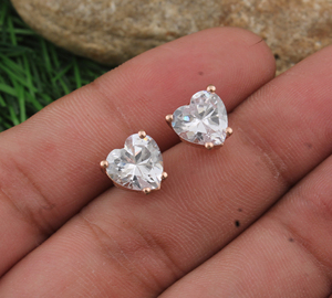 925 Sterling <b>Silver</b> CZ Heart <b>Stud</b> Earrings for Women Gold PVD Plated Hypoallergenic Sparkling Cubic Zirconia Love Heart Je - Product Image 1