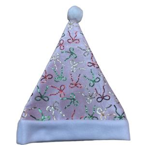 Gorro de Papá Noel con Lazo de Lentejuelas, Gorro Rojo para Fiesta de Navidad con Pompón Blanco y Ribete de Piel Sintética - Product Image 4