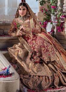 Bridal Lehenga Choli <b>Wedding</b> <b>Dress</b> Natural Heavy Embroidery Zardozi Crystal Beads Simple A-Line Silhouette <b>Detachable</b> <b>Train</b> - Product Image 3
