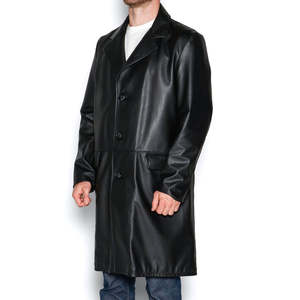 Abrigo de Cuero para Hombre, Estilo Gabardina Larga, con Detalles de Botones, Logotipo Personalizado, Cuero de Alta Calidad, Tallas Grandes, Superventas - Product Image 5