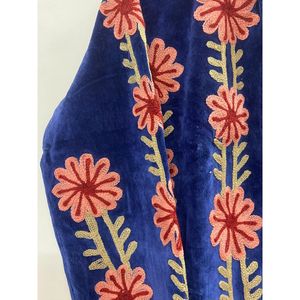 Hand Embroidered Velvet Cotton <b>Jacket</b> Women Mandarin Collar Full Sleeve Winter Bohemian Eye Pattern Open Front Coat - Product Image 4