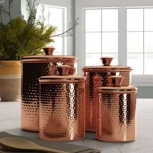 Recipiente de Almacenamiento Hecho a Mano de Cobre Puro con Tapa, Acabado Martillado, Contenedor de Cocina para Té, Café, Azúcar, Uso en Despensa, Decoración para el Hogar y Hoteles - Product Image 5