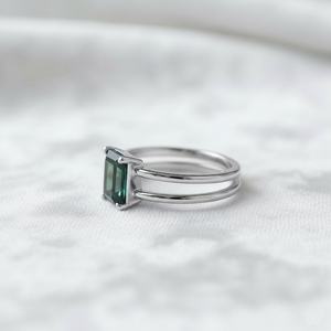 Green Emerald <b>Ring</b> 925 Sterling Silver 14K Gold Plated Minimalist Solitaire Dainty <b>Stacking</b> Engagement Promise <b>Ring</b> - Product Image 3